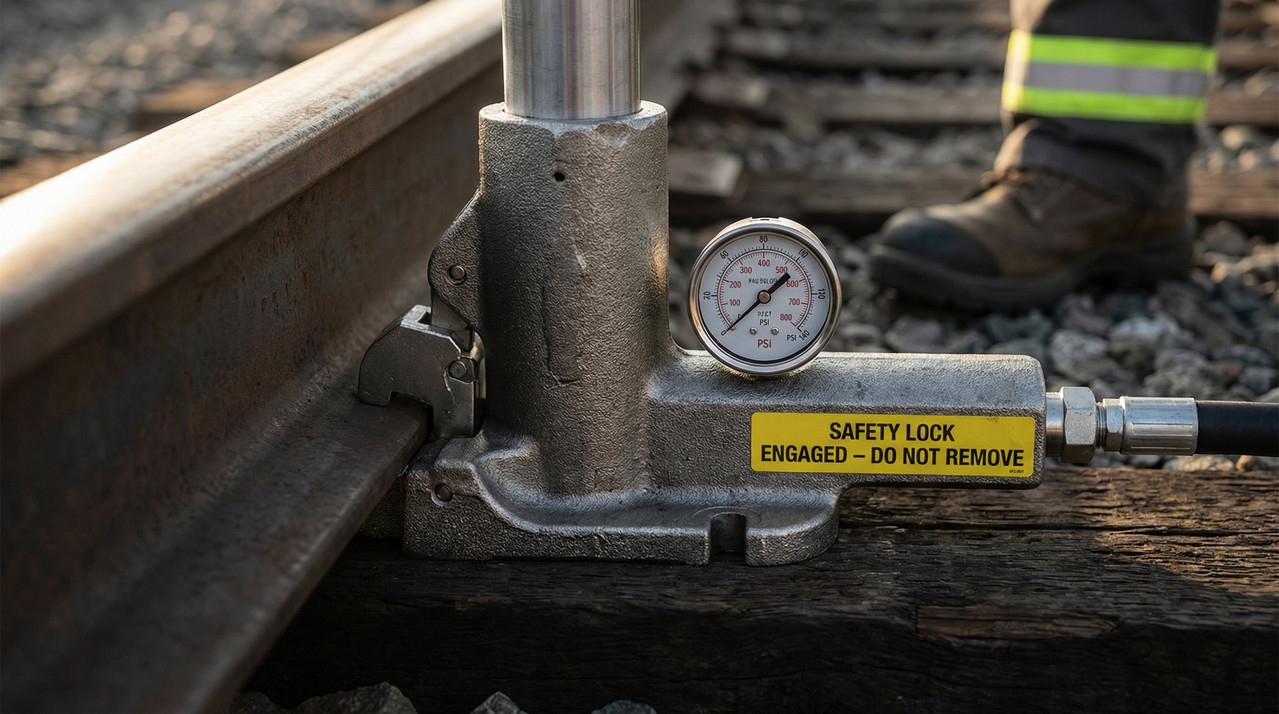 Гидравлический путевой домкрат под рельсом для безопасного выполнения силовых операций и подъема пути